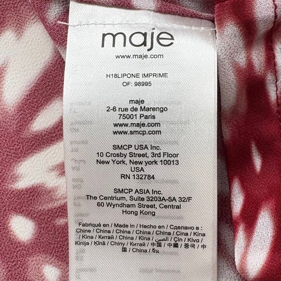 Maje Lipone Swirling Dot Blouse Size Small Chiffon Ruffle Smocked Career Artsy - Picture 11 of 16